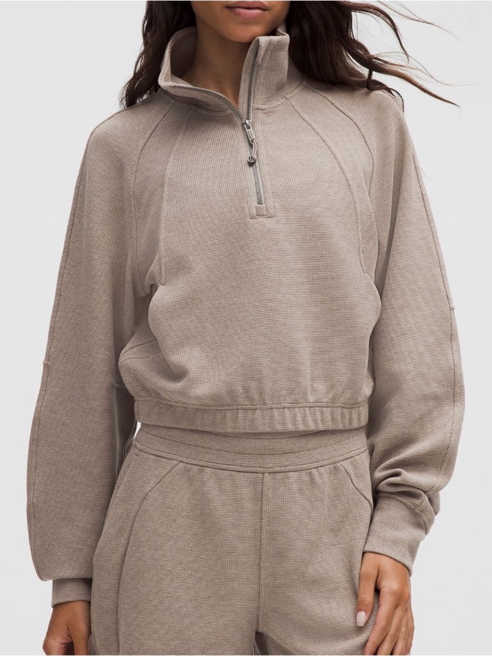 Lululemon Scuba Cropped Funnel-Neck Half Zip *Waffle Heathered Warm Ash Grey S